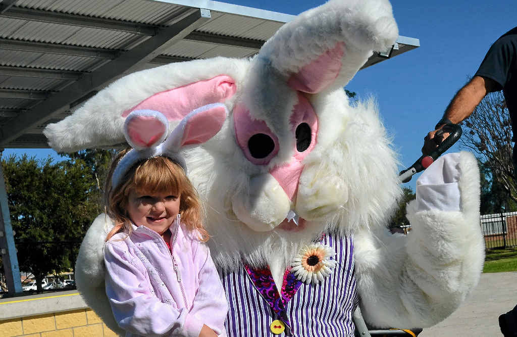 Dakota Hocking, 5, caught up with the Easter Bunny at the Easter Fair at Leslie Park on Saturday. Dakota Hocking, 5, caught up with the Easter Bunny at the Easter Fair at Leslie Park on Saturday.
